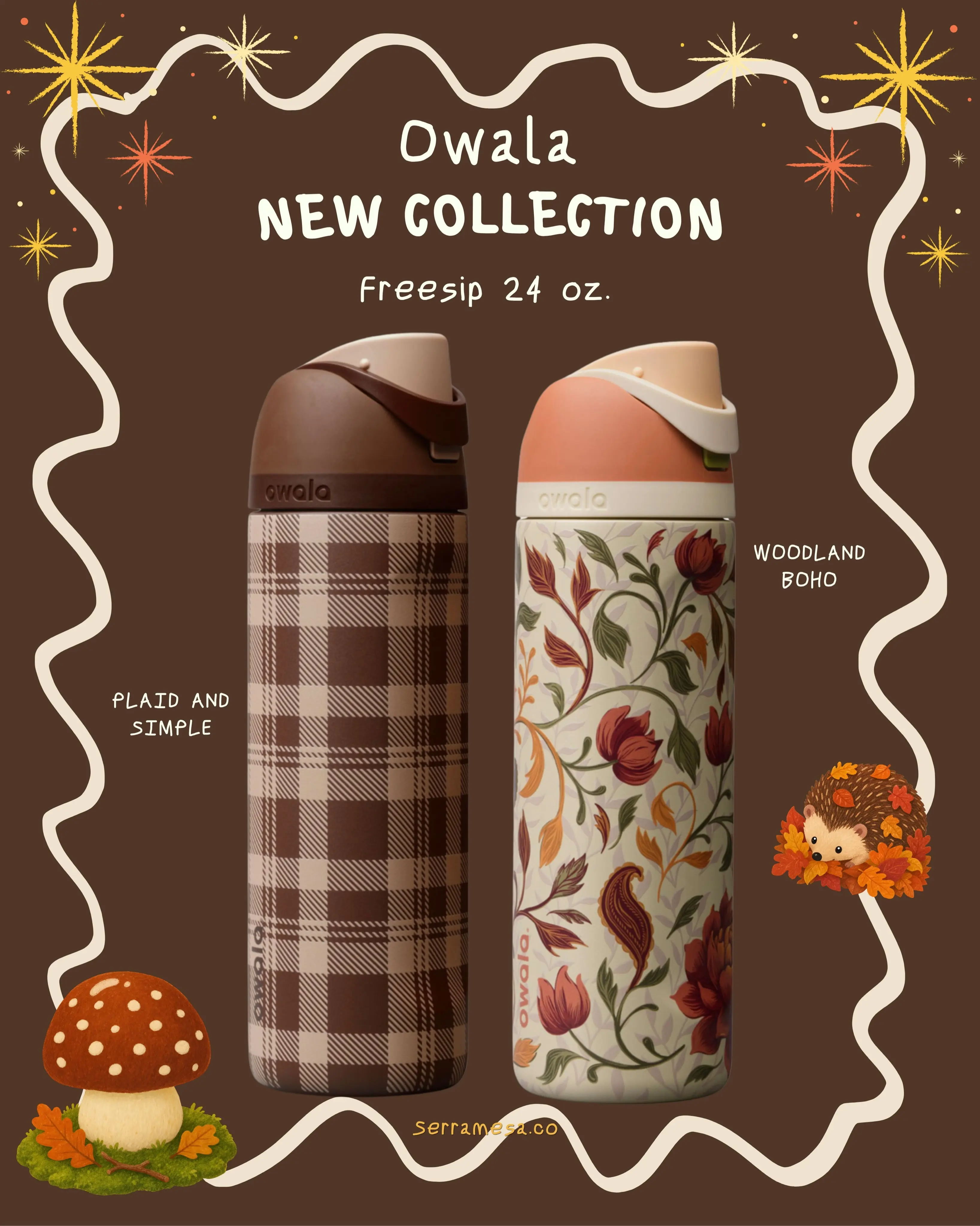 Owala Plaid and Simple & Woodland Boho Fall Water Bottle 24oz