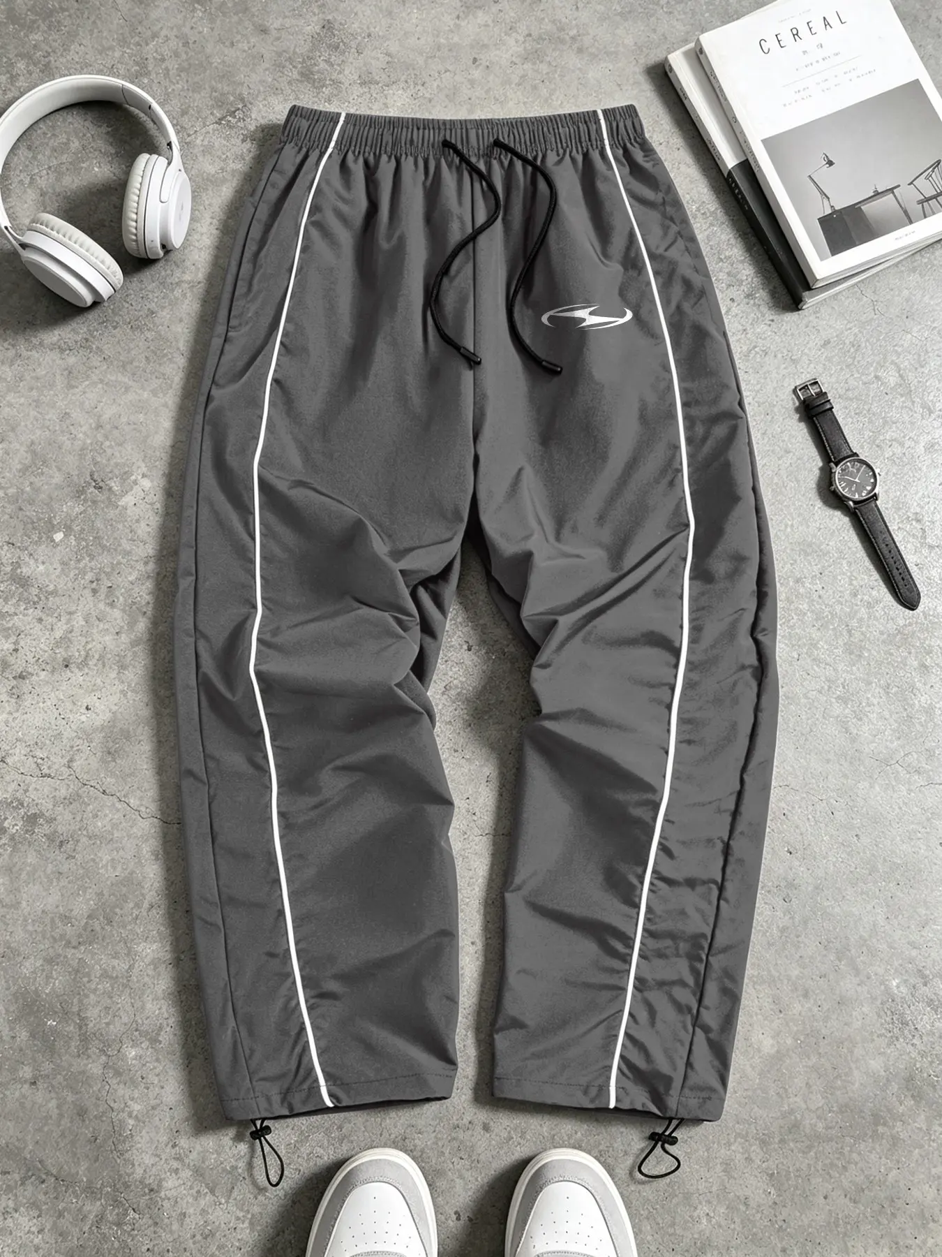 Women's Sporty Graphic Leggings, Spring & Fall Loose-Fit Drawstring Elastic Waist, Adjustable Ankle Design, Breathable Outdoor Pants, Athletic Workout Pants, Drawstring Gym Pants