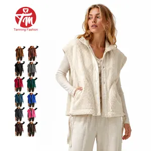Tanming Women's Basic Fleece Vest Casual Sleeveless Button Down Sherpa Jacket Outerwear with Pockets