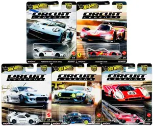 Hot Wheels Circuit Legends Die‑Cast Racing Set – Porsche, Ferrari, Ford & Subaru Icons, 1:64 Scale, Ages 3+ (Pack of 5) FPY86-961K