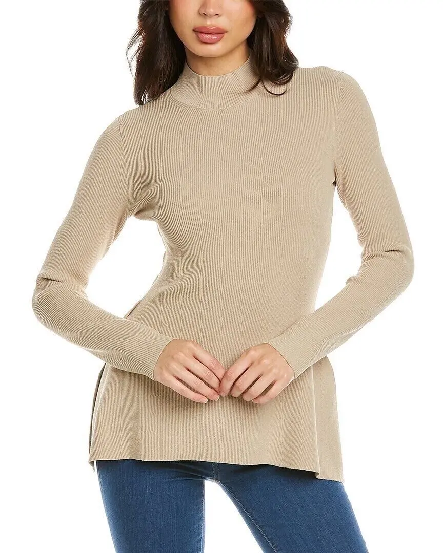 Theory Women's Side Drape Slim Sweater Dark Oatmeal S Fit Knitwear