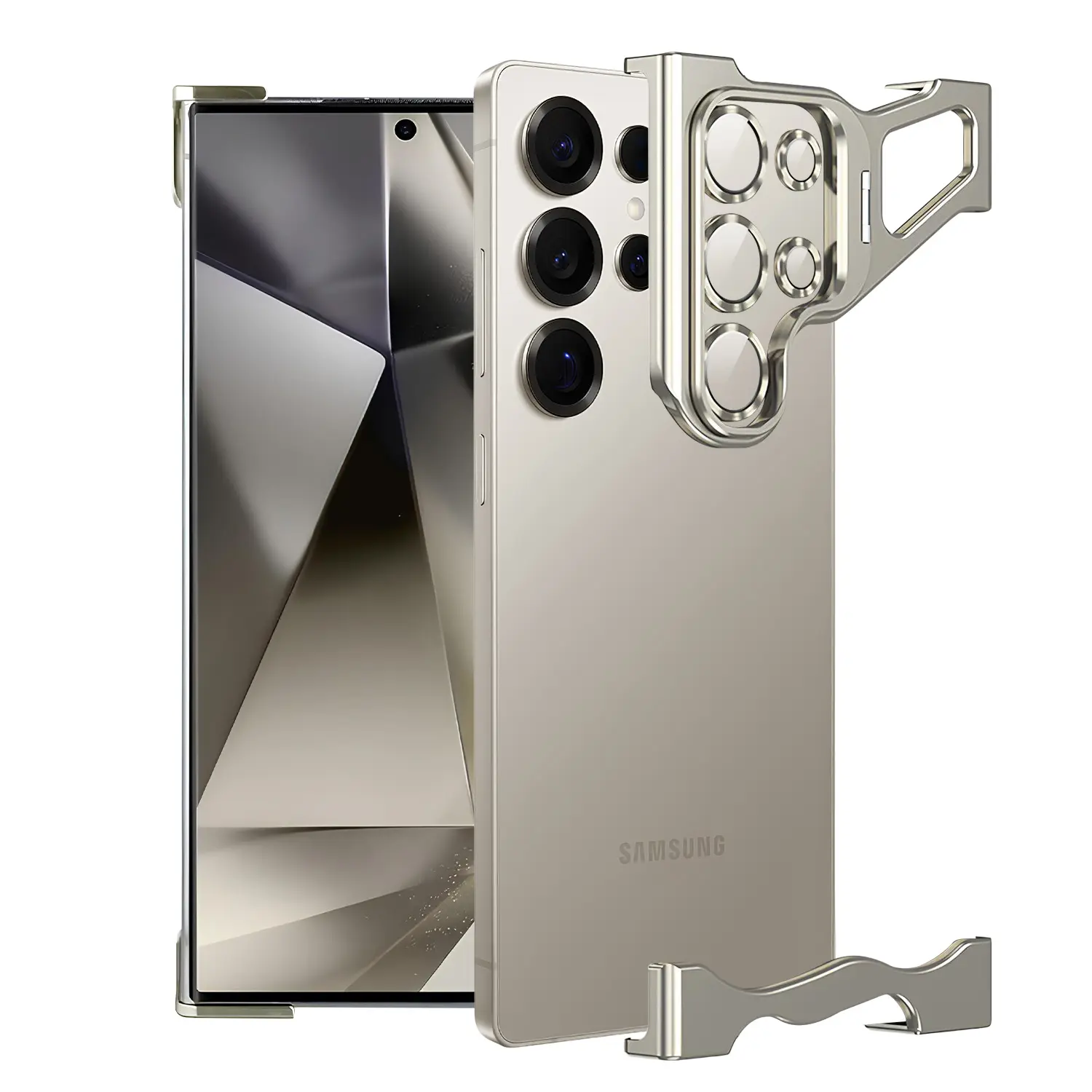 ISEMENA Smartphone Case for Samsung Galaxy S25 Ultra, S24, S23 - Frameless Full Metal Body - Borderless Minimalist Design - Full Lens Protector - Ultra Thin Slim Lightweight Shockproof Bumper - Handheld Cellphone Protection for Men Women Devices