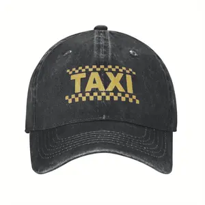 1pc Vintage Taxi Driver Baseball Cap for Men - Adjustable, Breathable Dad Hat with "TAXI" Print, Classic Running Hat, Black, Circumference 22-23 Inches