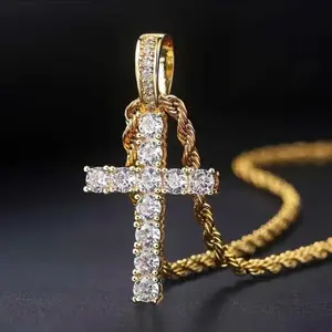 Gold Cross Necklace With Beautiful Diamonds - 16-inch or 22-inch Chain Options