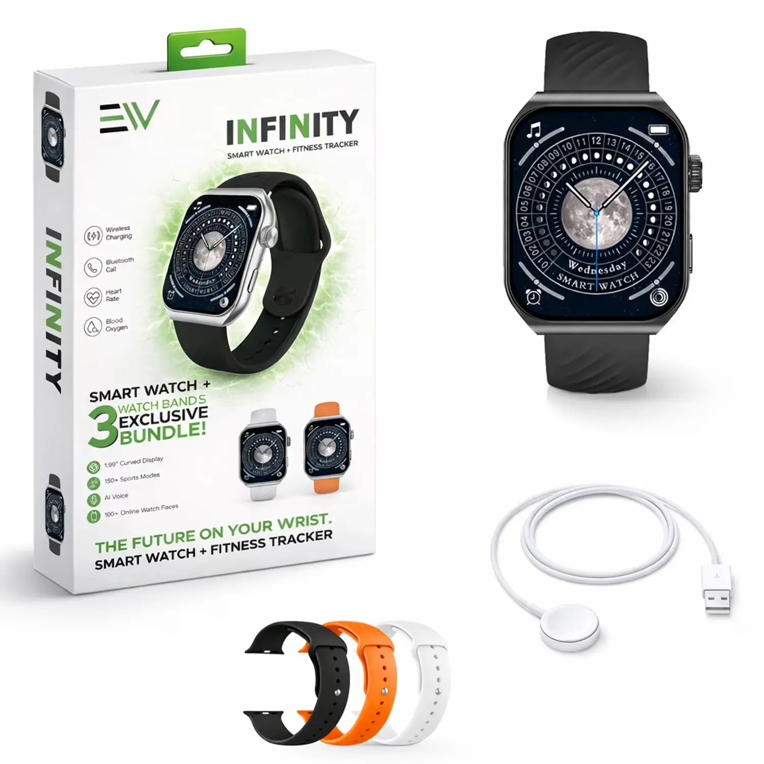 Interactive Electronic Sensor Smart Watch for Men & Women, 1.95" HD Display Smart Watch with Batteries, Wearable Tech, 3 Bands, Bluetooth Calling & Text, Fitness Tracker, Heart Rate/SpO2/Sleep Monitor, 100+ Sport Modes, Compatible with iPhone & Android