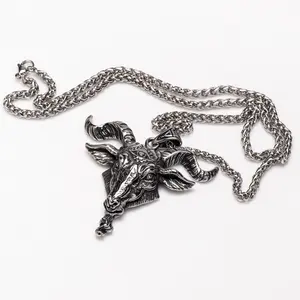 Goat Head Necklace with Chains and Silver Finish