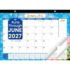 Desk Calendar 2026-2027 - Large 18-Month Desk/Wall Calendar, Through June 2027, 17" x 12", Thick Paper, Large Blocks, Plastic Cover, Monthly 2026 Calendar for Home School & Office Easy Organizing