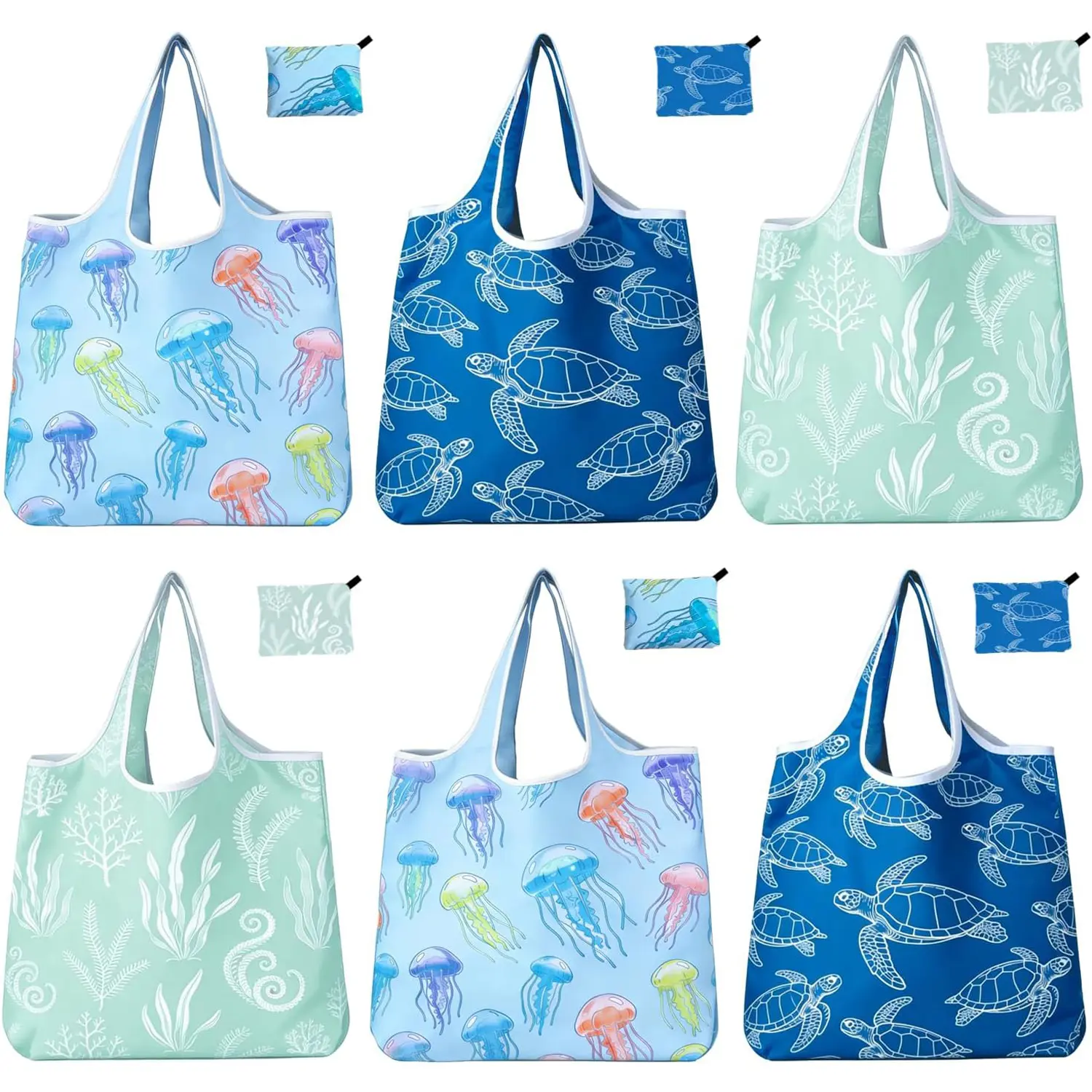 6 Pack Foldable Shopping Bag, Machine Washable Reusable Shopping Bag for Grocery, Travel, Storage
