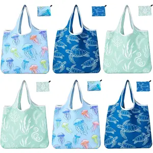 6 Pack Foldable Shopping Bag, Machine Washable Reusable Shopping Bag for Grocery, Travel, Storage