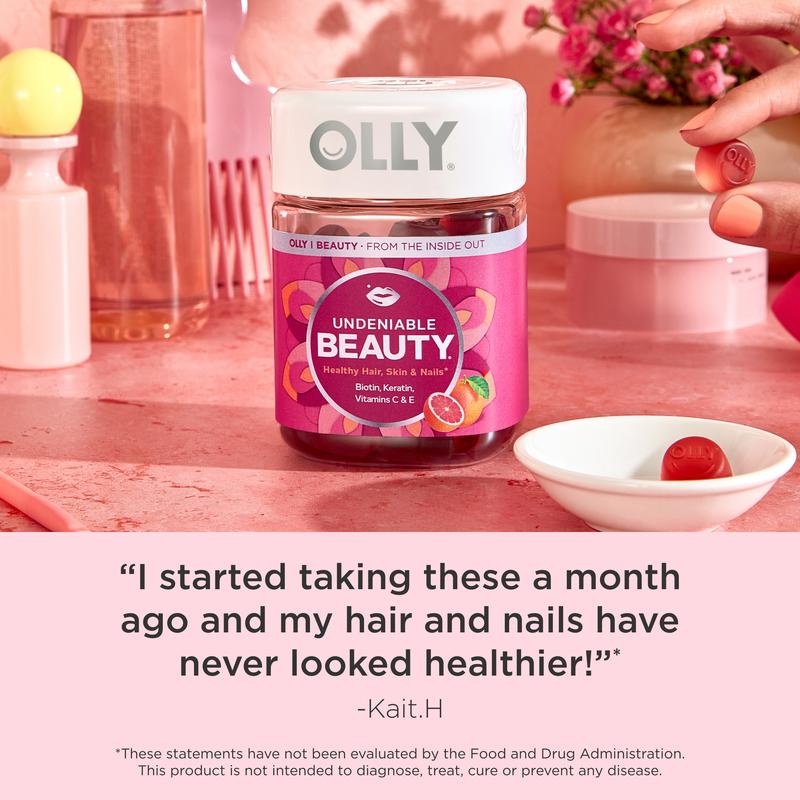 OLLY Undeniable Beauty Gummy, For Hair, Skin, Nails, Biotin, Vitamin C, Keratin, Chewable Supplement, Grapefruit, 30 Day Supply - 60 Count