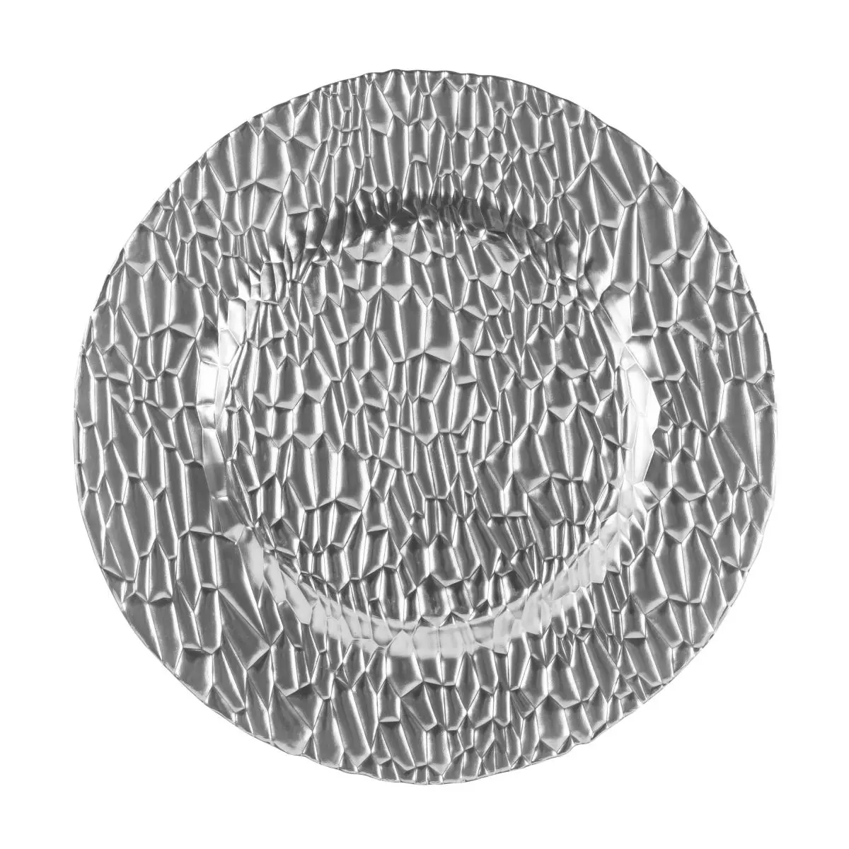 212 MAIN Silver 13 in. Hand-Finished Mirrored Shine Reusable Turkish Glass Charger Plates - Collectible Dining Plate Set of 4