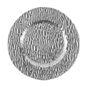 212 MAIN Silver 13 in. Hand-Finished Mirrored Shine Turkish Glass Charger Plates, Unique Pieces - Set of 4, Collectible Glass Dinnerware