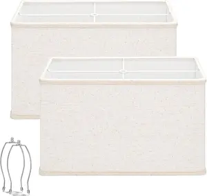 Rectangle Lamp Shades Set of 2, 16"L x 8"W x 10"H Large Beige Lampshades for Table Lamps Floor Lamps,  Linen Lamp Shade Replacement, Spider, Harp Holders Included, Easy Assembly Required