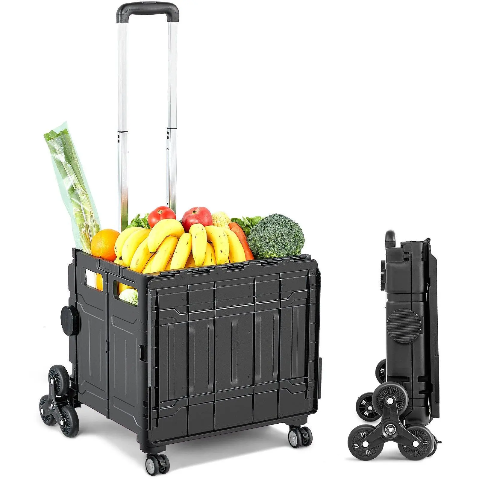 【SummerFinds】VEVOR Foldable Stair Climbing Foldable Shopping Cart, 155 lbs Collapsible Teacher Cart, Portable Rolling Crate Handcart with Telescoping Handle & Lid, Foldable Grocery Cart Utility Cart Multipurpose