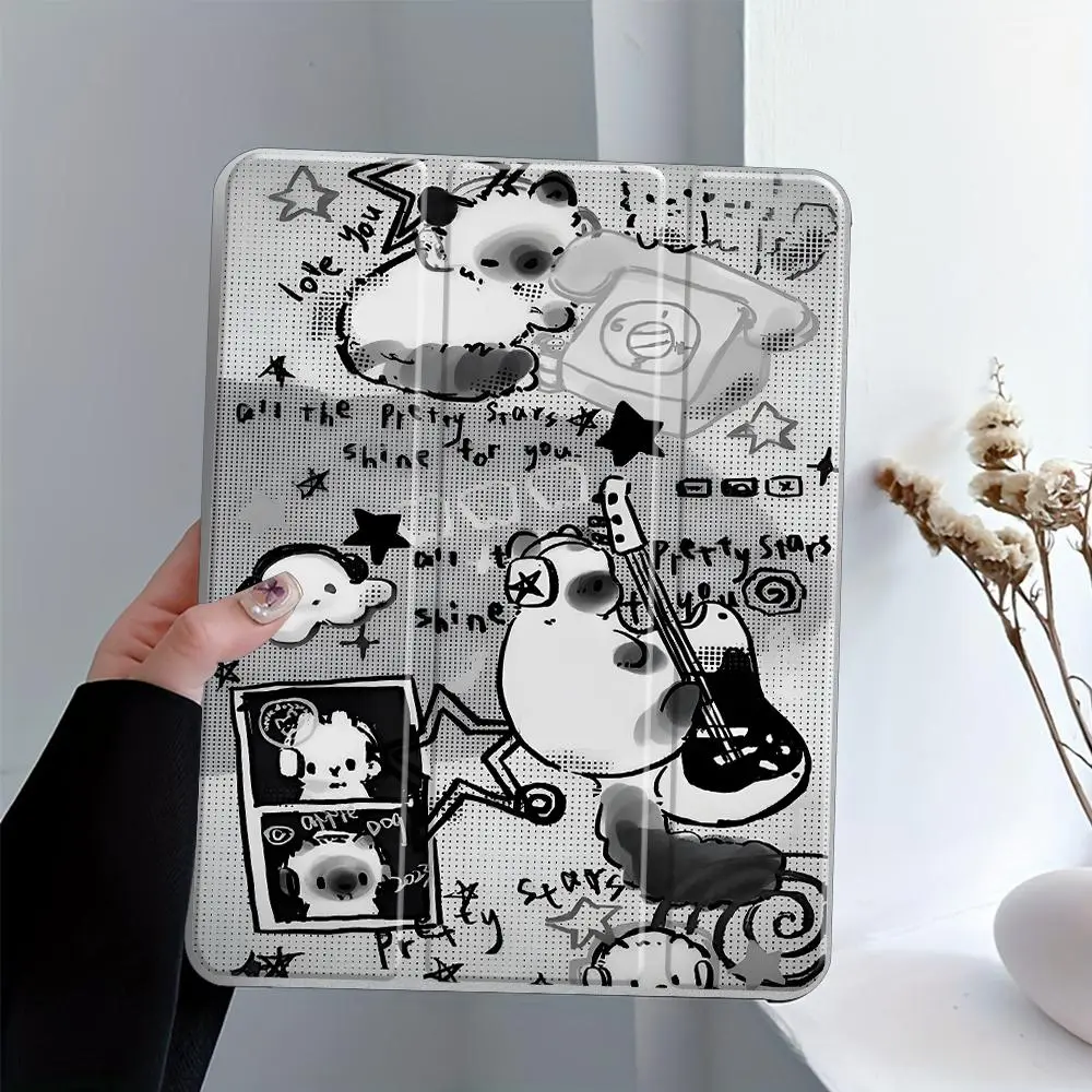 Cute and Musical Cat Pattern Clear Acrylic Case, Tablet Casing, Tablet Protective Cover for iPad 10th Generation, Trifold Stand and Pencil Holder, Auto Wake/Sleep Feature, Great Birthday Gift for Teen Girls, Ipad Tablet Accessories