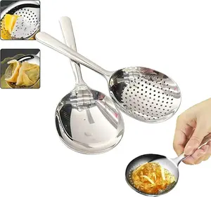 Skimmer & Ladle Set, Korean Style Serving Ladles, 1x Serving Ladle Spoon, 1 x Skimmer with hole, Stainler, Stainless Steel, 7Inch Length, Silver, Korean Mukbang, Ramen