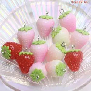 10 Pcs Cute Simulated Strawberry Resin Charms Handmade DIY Materials For Hair Accessories And Phone Straps Decorative Small Strawberry Pendants