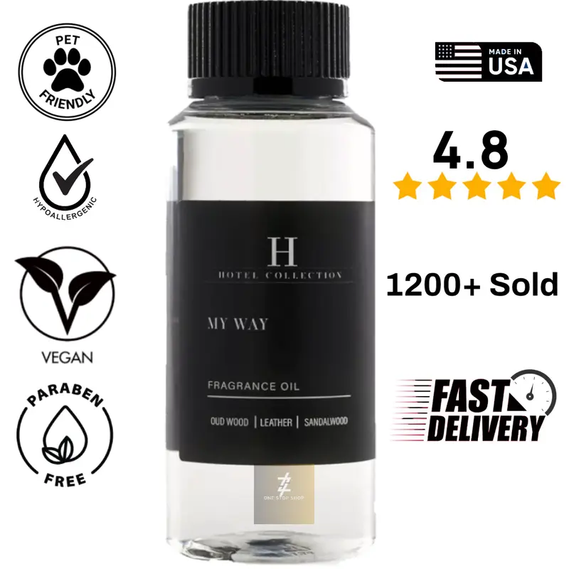 Hotel Collection My Way Essential Oil Scent - Luxury Hotel Inspired Aromatherapy Scent Diffuser Oil - Lush Sandalwood, Warm Virginia Cedar, and Beautiful Iris - Vegan, Hypoallergenic, Paraben-Free - 120mL Fragrance Freshener Scented Bottle Perfume Aromath