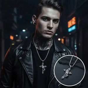 Gothic Praying Hands Cross Pendant - God Hands - Indestructible Stainless Steel Streetwear Necklace - Retro Punk Religious Jewelry Vintage Silver Finish