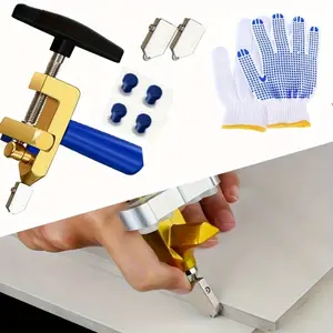 Glass Cutter Hand Tool, Manual Tile Cutter, 2 in 1 Glass Cutting Tool with Glass Breaking Pliers, DIY Tool Kit, 3 Tungsten Steel Blades, 1 Screwdriver