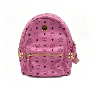 Pre-owned MCM h9 Classic Stark Visetos Backpack — Pink Monogram with Gold Hardware and Studs 62029