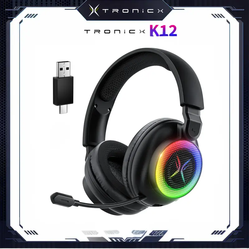 [New Upgrade] TAGRY TRONICX K12 Wireless Gaming Headset - 40mm Drivers - Memory Foam Cushion - Version  5.3-USB-A/C Dual Interface 2.4G - Wired 3.5mm Audio Jack - For PC, Mac, PS4, PS5,Switch, Smart Phone, Laptop, Smart Watch, Tablet