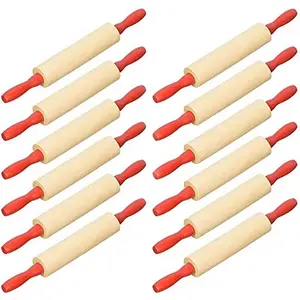 Mini Wood Rolling 7.5 Inch 12-Pack Rolling Pin for Play Dough For Little Bakers, With Red Handles Arts and Crafts Clay Roller, 7.5" (Pack of 12)