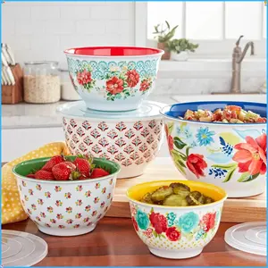 Melamine Mixing Bowl Set 10 Piece Spring Bouquet, Nesting Mixing Bowls with Lids, Durable Kitchen Prep & Serving Bowls