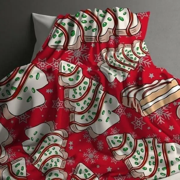 Red Christmas Tree Cakes Throw Blanket, Cozy Holiday Winter Home Decor, Thoughtful Festive Gift Red Christmas Tree Cakes Throw Blanket, Cozy Holiday Winter Home Decor, Thoughtful Festive Gift