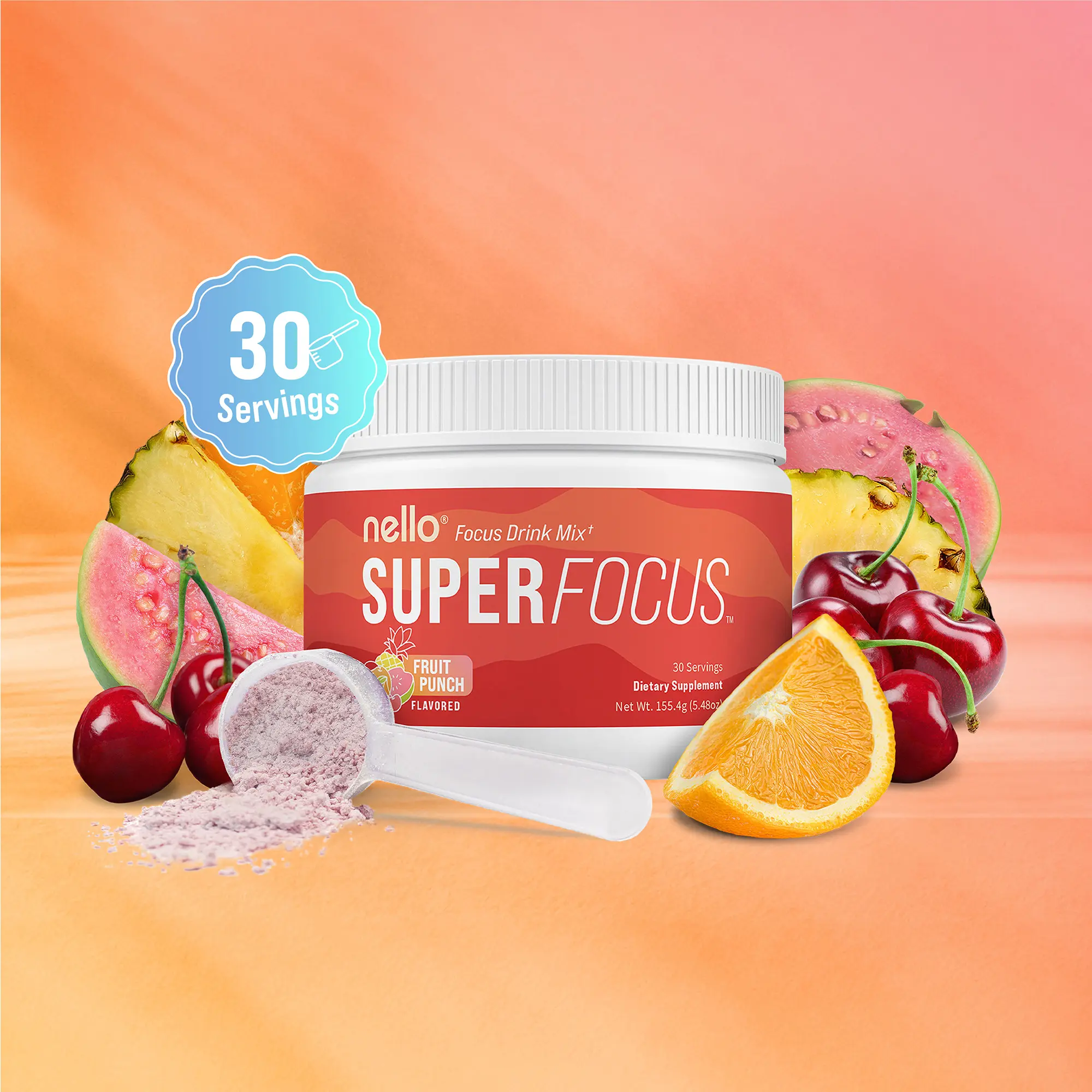 Nello Superfocus – Nootropic Drink Mix with Lion’s Mane, Rhodiola & Alpha-GPC – 30 Serving Tub – Supports Memory, Brain Health & Mental Stamina, Enhances Clarity & Sharpness, Helps Fight Brain Fog – Travel Packets (30 Servings)