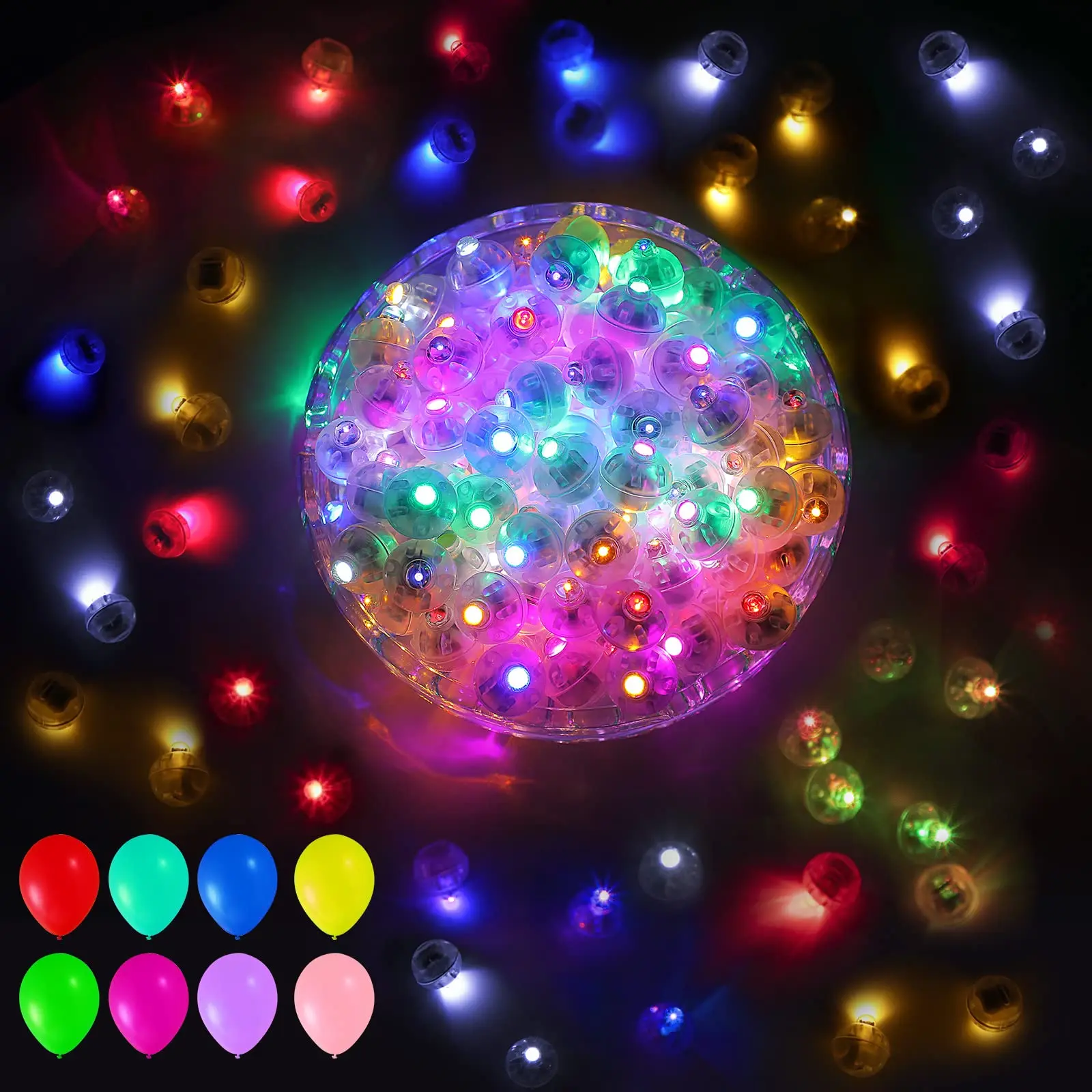 100 Flash Assorted Colors Hanging Balloon Light  Mini Ball Lamp Round Tiny Led For Paper Lanterns Balloons Birthday Party Event Wedding Christmas Decoration