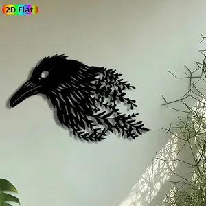 1pc Raven with Ferns Metal Wall Art, Wall Art Decoration, Gothic Raven Statue Mural, Craftsmanship, Artistic Metalwork, Perfect for Halloween, Gothic Wedding Decor, Living Room Garden Fence Studio Decor, Ideal Gift for Gothic Decor Enthusiasts