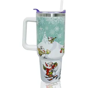 40 oz Christmas Tumbler with Handle and Straw, Stainless Steel Insulated Snowman Tumbler 40 oz, Reusable Xmas Snowman Cup with Leak Proof Lid, Christmas Gifts for Women