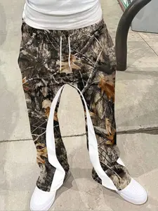 Men's Loose Fit 3D Forest Camo Camouflage Print Flared Bell Bottoms, Casual Sporty Streetwear Pants, Hip Hop Vintage Long Pants for All Seasons, Casual Fashion Loose