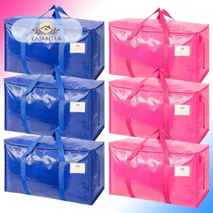 CasaBella Cobalt Blue/ Barbie Pink– Extra Large 24 Gallon Heavy Duty Foldable Moving Bags With Carrying Handles, Zippers and Tag Pocket, Outdoor Camping, water proof Organizer, moving box