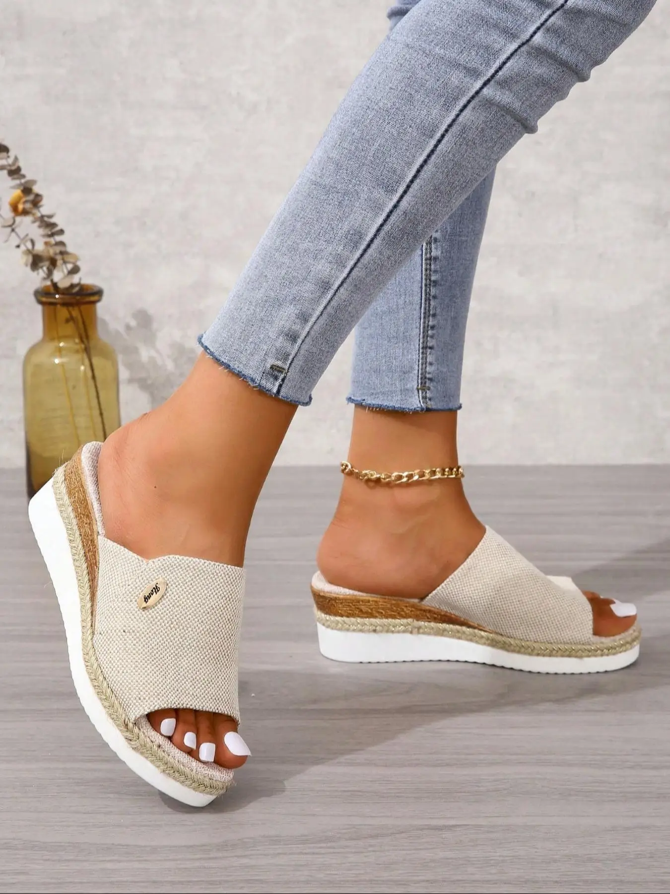 Women's Fashionable Plain Color Wedge Sandals, Casual Comfortable Platform Sandals for Summer, Espadrilles Wedges, Trending Shoes