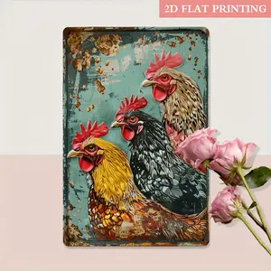 2D Flat, 2D Flat Stylish Chicken Vintage Metal Tin Sign, Indoor Outdoor Decorative Hanging Tin Painting, Wall Room Residential Bedroom Office Den Restaurant Cafe Door Garage Decoration 1pc 8x12 inches, 2D Flat, Perfect for Room Decor