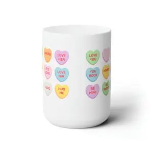 Candy heart "Be Mine" Valentine's Day Ceramic Mug Jumbo 15oz Drinkware Reusable Coffee Cup Tumbler Washable Reuse