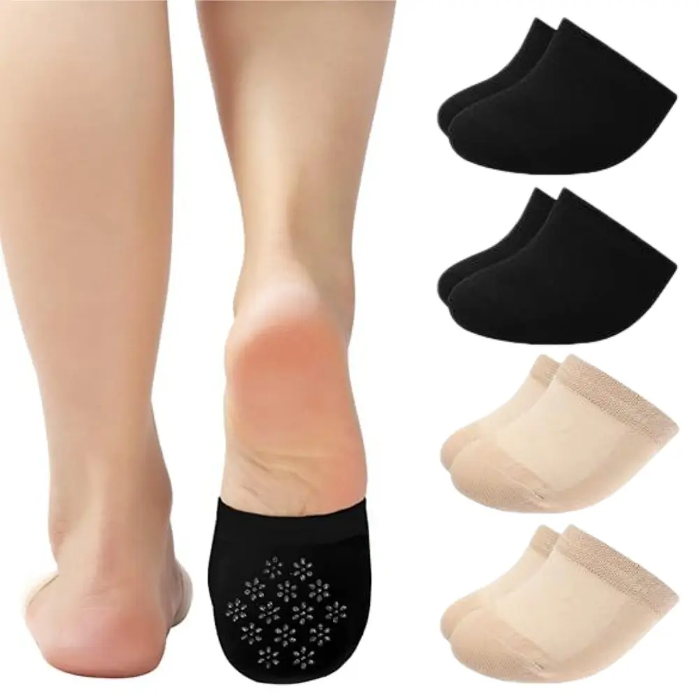 4-Pack No-Show Toe Topper Socks, Seamless Non-Slip Grip Half Socks for Clogs & Flats, Polyester-Cotton Blend, Fashionable for Outfits with Floral Accents