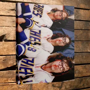 1 Piece Framed 2D Flat Oil Painting - Hanson Brothers Ice Hockey Hit Moment Theme Decorative Painting, Suitable for Man Cave, Game Room, Office, and Bar - Hockey Fan and Brotherhood Gift, 2D Flat Design