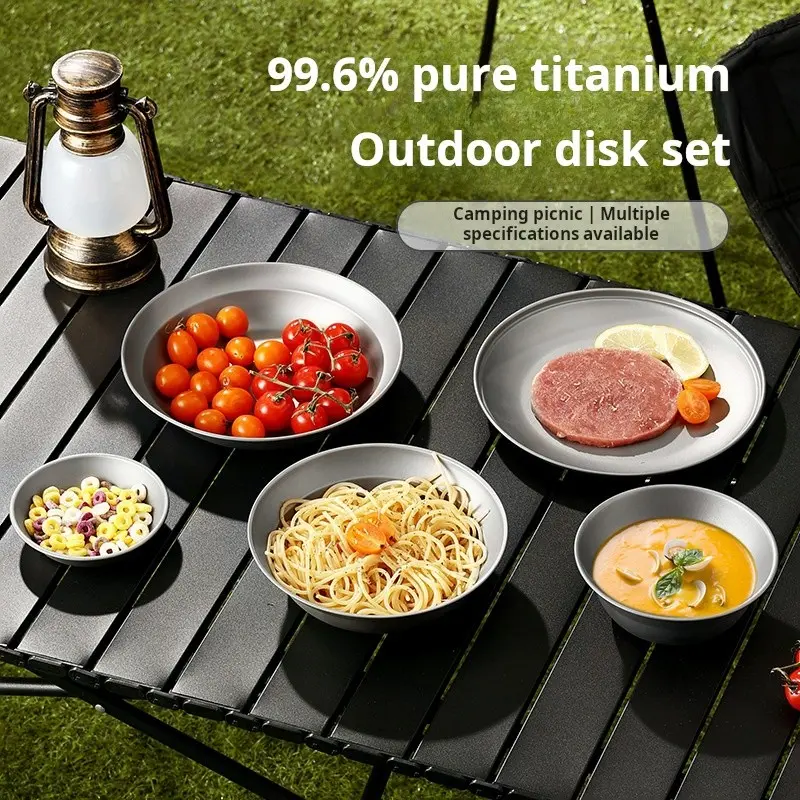 Outdoor Titanium Plate Set, Pure Titanium Camping Utensils, Stackable Lightweight Picnic Bowls and Plates, Home Use Portable Dishes, Camping Kitchenware, Outdoor Cooking Supplies, Camping Equipment