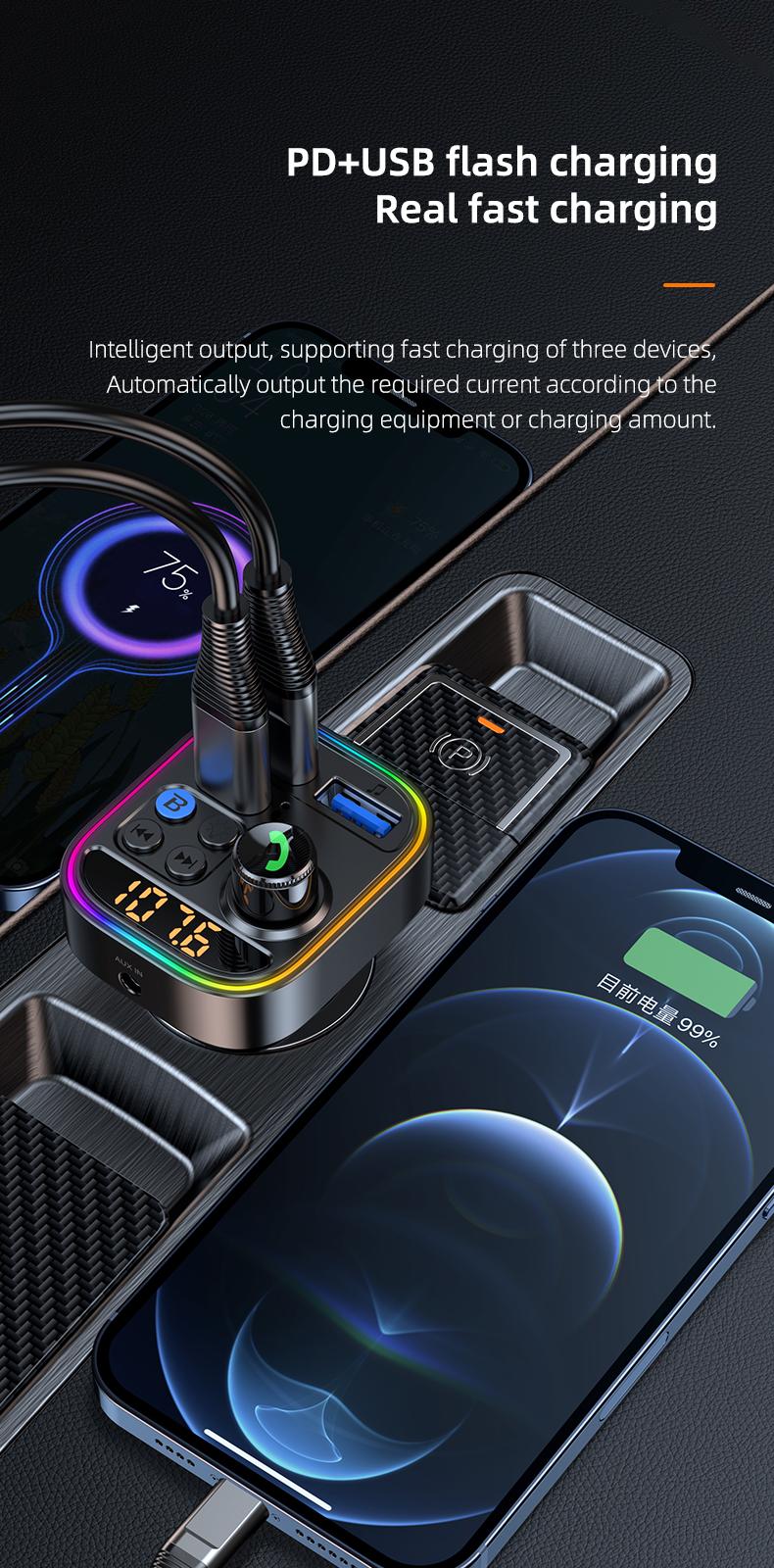 Wireless Bluetooth Car Adapter Bluetooth 5.3 FM Transmitter AUX Radio Receiver MP3 Player Handsfree Call Type-C USB Car charger Wireless Bluetooth Car Adapter Bluetooth 5.3 FM Transmitter AUX Radio Receiver MP3 Player Handsfree Call Type-C USB Car charger