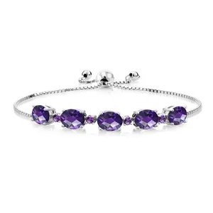Gem Stone King Purple Amethyst Tennis Bracelet For Women in 925 Sterling Silver | 6.24 Cttw, Gemstone Birthstone, Oval Checkerboard 8X6MM