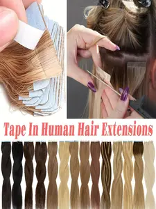 Full Shine Tape in Hair Extensions, Human Hair Remy, Medium Length, Invisible Tape, 20pcs 30g, Minimalist Style, Fashionable, Human Hair Glueless