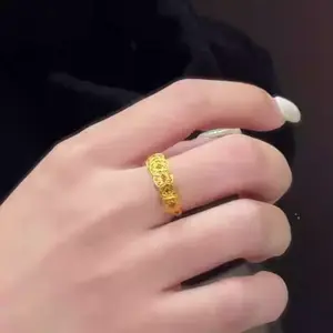 Qianduoduo Five Emperors Money Crushed Ice Ring Women's New Chinese Copper Money Light Luxury Niche Design Food Ring
