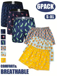 Mens Boxer Shorts Funny Boxers Sleep Short Plaid Cotton Loose Woven Boxers for Men