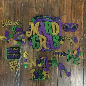 MARDI GRAS  15 PATCH SET with Iron On Heat Press, Includes Various Graphics and Decorative Elements