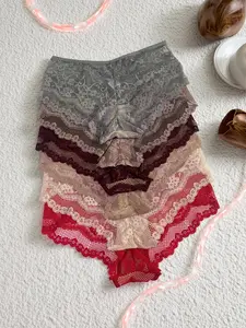 Women's Lace Floral Low Waist Triangle Briefs, Soft Comfortable Breathable Lace, Sexy Slim-Fitting Everyday Underwear, 6 Pairs Pack