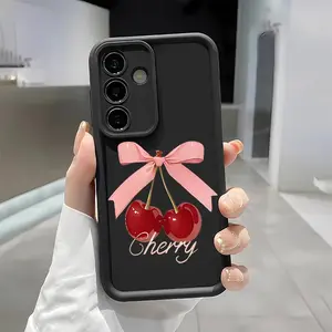 Bowknot Cherries Soft&Flexible TPU Silicone Phone Case For Galaxy S26 Ultra S25 Edge S24 FE S23 S22 S21 Plus A13 A14 A15 A16 A17 A33 A34 A35 A36 A52 A53 A54 NOTE20 Durable|Shockproof|Full Camera Protection|Anti-Fingerprint summerwins