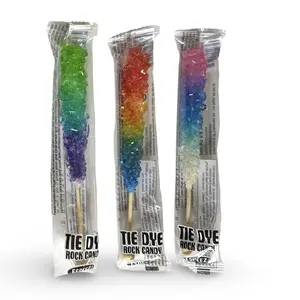 Tie-Dye Rock Candy Sticks Lollipops, Made with Cane Sugar, Assorted colors | 6 Pack